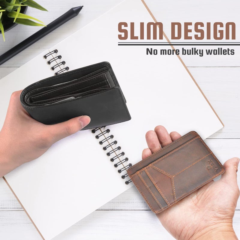 VBAX RFID Slim Wallet for Men Women, 8 Card Slot Leather Minimalist Front Pocket Credit Card Holders, Vintage Leather - Image 4